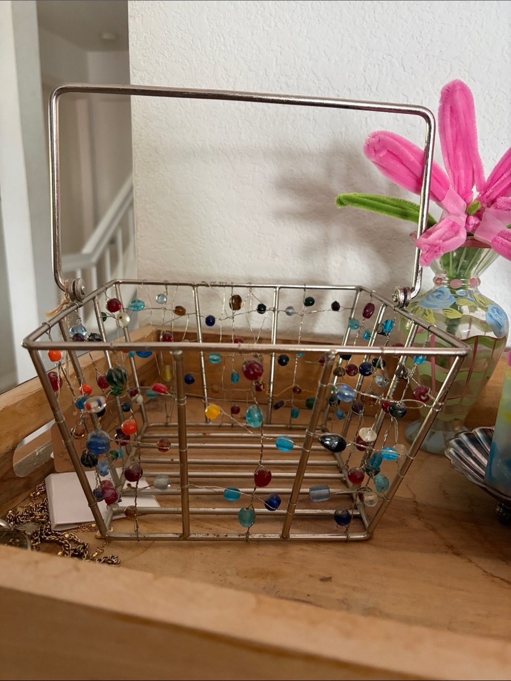 Beaded Wire Storage Basket - Multicolor